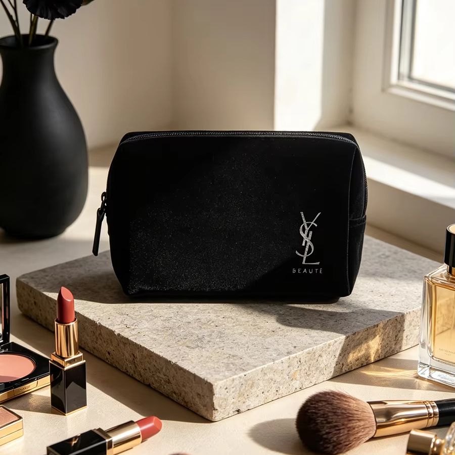Luxury Designer Bags Ysl - YSL'nin Çantası Siyah Baskılı Kozmetik Saklama