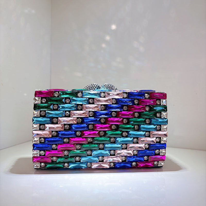 Luxury Bags Blue - Kadın Mavi Rhinestone Gece Çantası Lüks