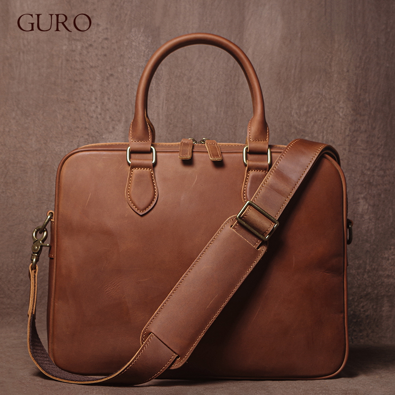 Luxury Bags With Zipper - GURO Erkekler Çılgın At Inek Derisi